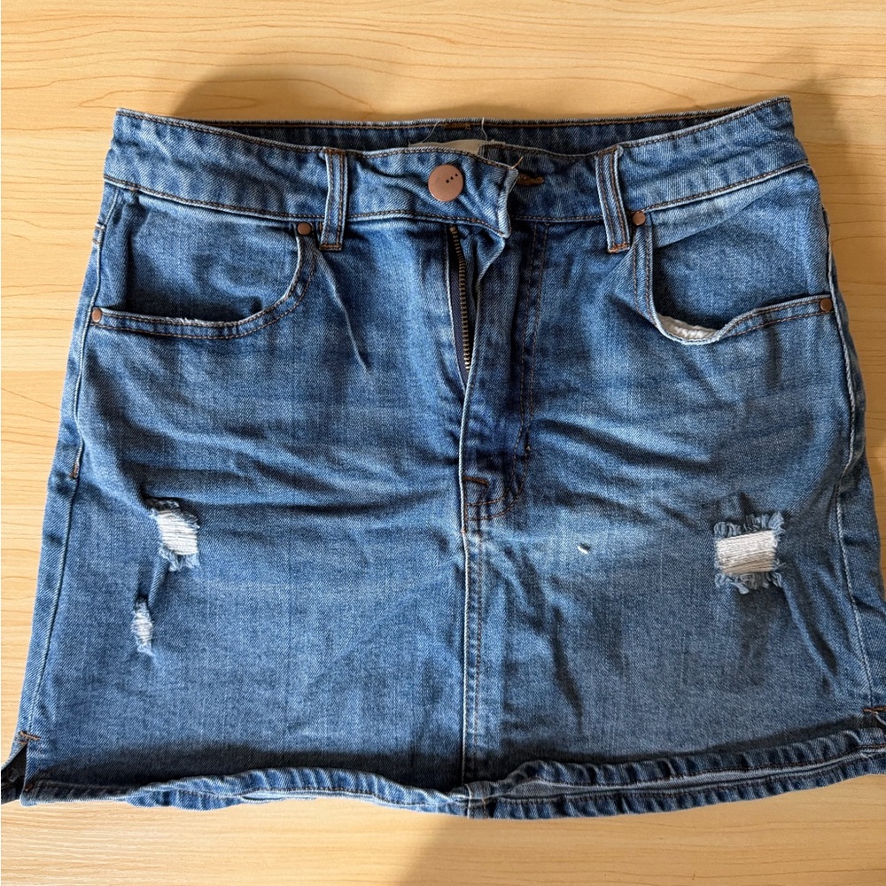 Denim Distressed Mini Skirt